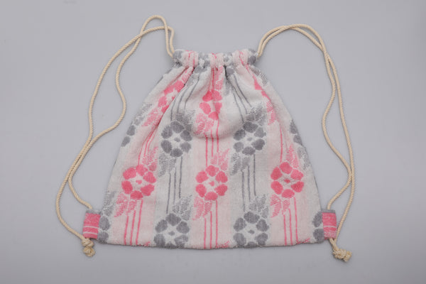 Vintage Towel Drawstring Back Pack - Pink Grey Floral