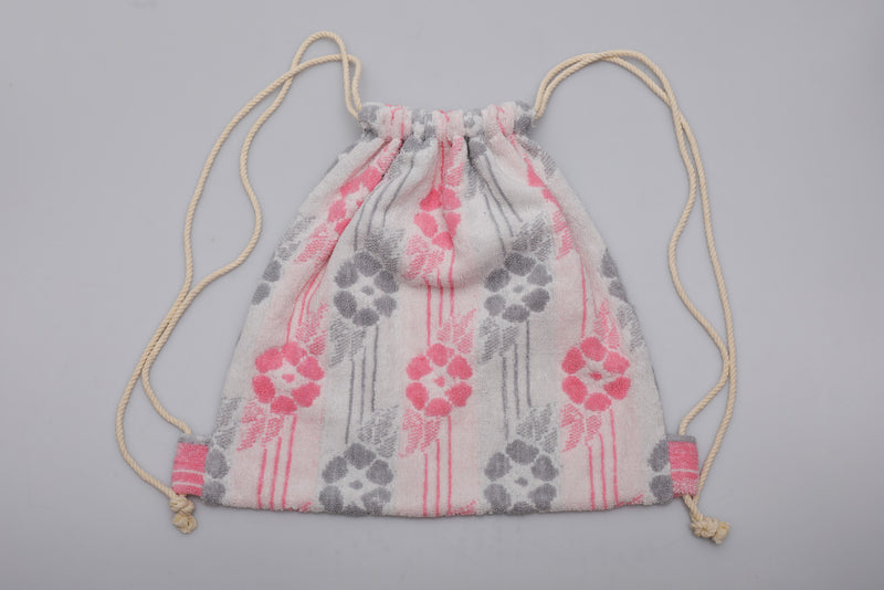 Vintage Towel Drawstring Back Pack - Pink Grey Floral