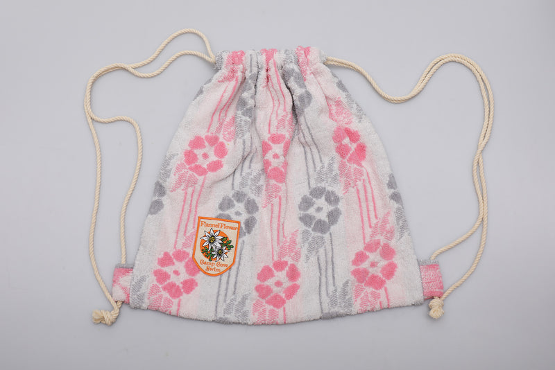 Vintage Towel Drawstring Back Pack - Pink Grey Floral