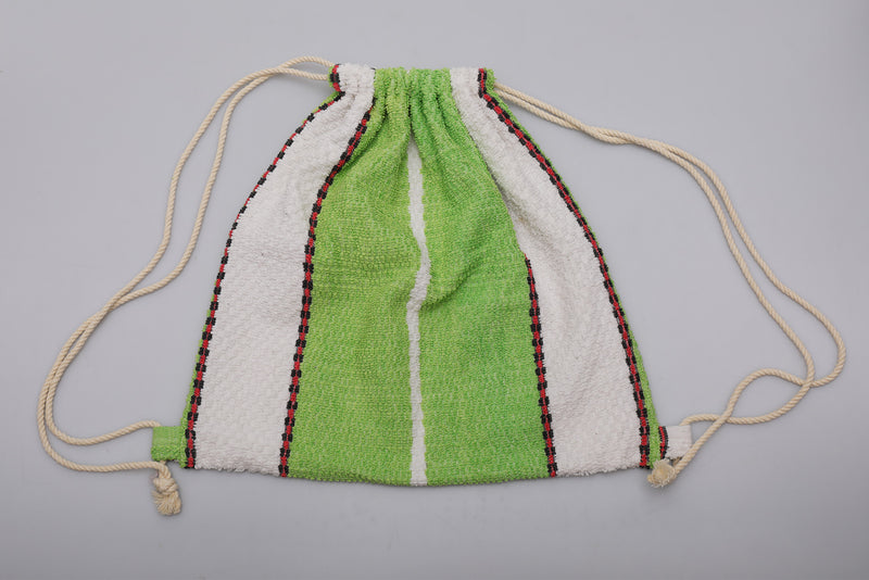 Vintage Towel Drawstring Back Pack - Green Stripe