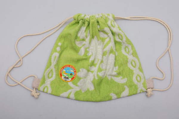 Vintage Towel Drawstring Back Pack - Green and White