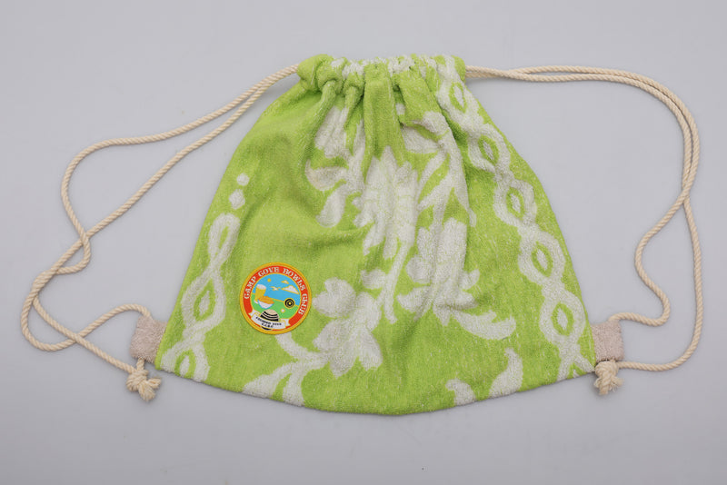 Vintage Towel Drawstring Back Pack - Green and White