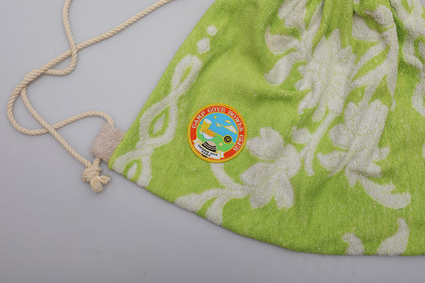 Vintage Towel Drawstring Back Pack - Green and White