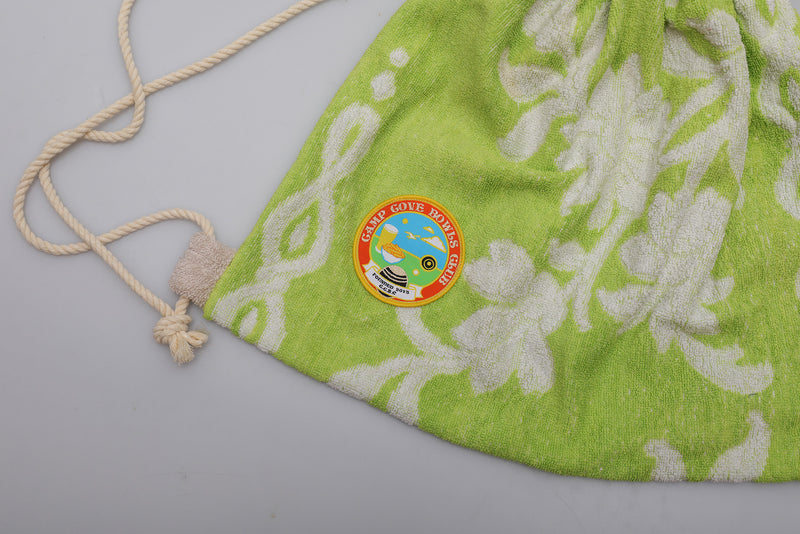 Vintage Towel Drawstring Back Pack - Green and White