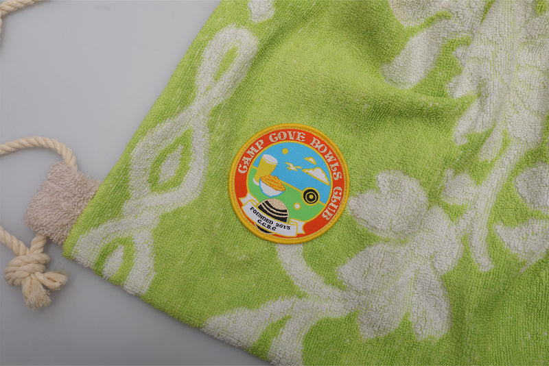 Vintage Towel Drawstring Back Pack - Green and White