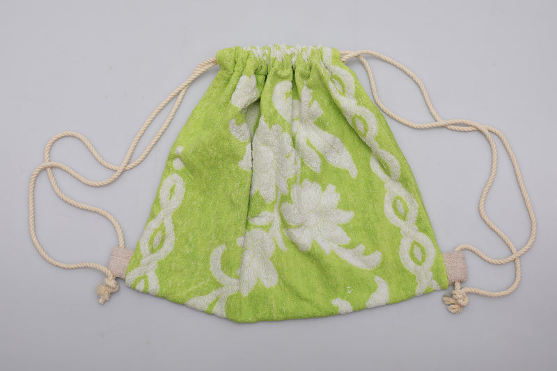 Vintage Towel Drawstring Back Pack - Green and White