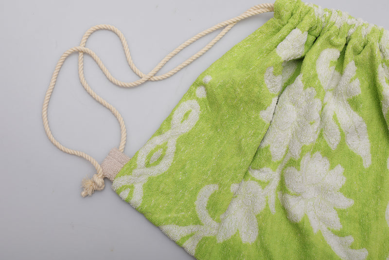 Vintage Towel Drawstring Back Pack - Green and White