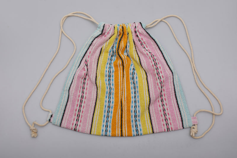 Vintage Towel Drawstring Back Pack - Rainbow Stripe