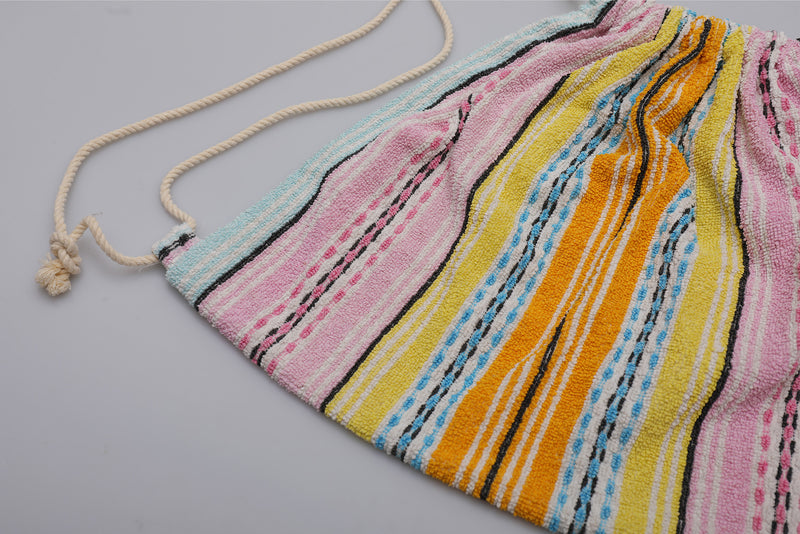 Vintage Towel Drawstring Back Pack - Rainbow Stripe
