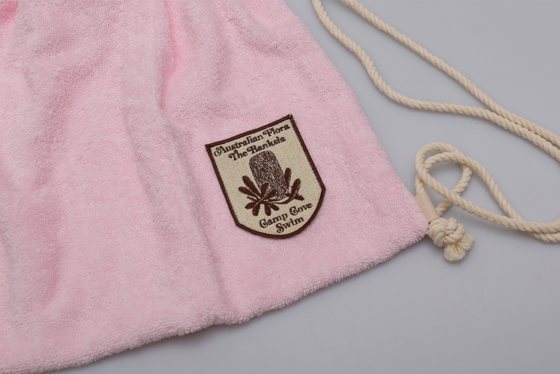 Vintage Towel Drawstring Back Pack - Pink Banksia