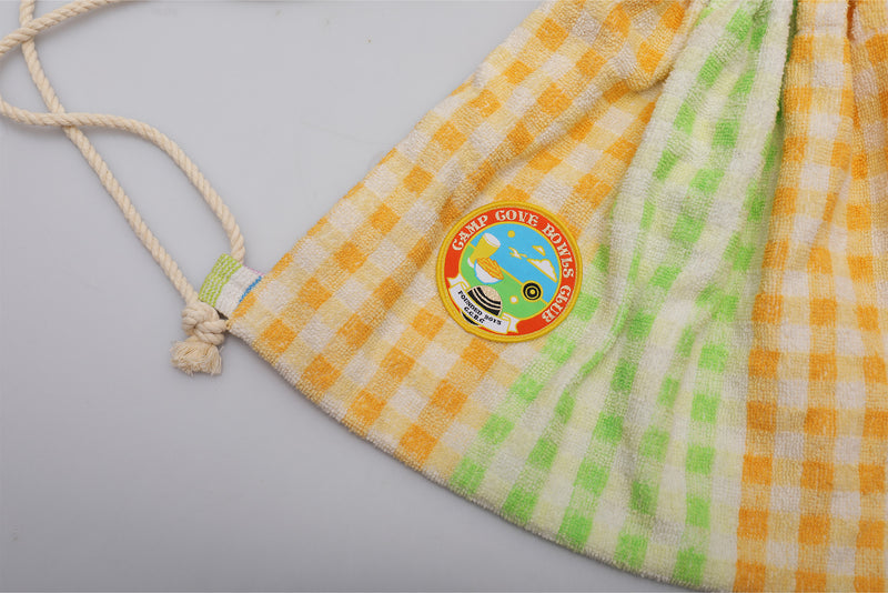 Vintage Towel Drawstring Back Pack - Yellow Green Check