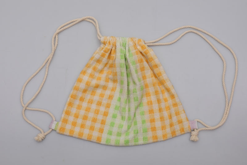 Vintage Towel Drawstring Back Pack - Yellow Green Check