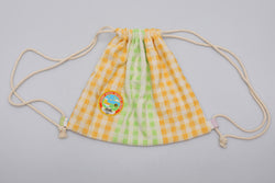 Vintage Towel Drawstring Back Pack - Yellow Green Check