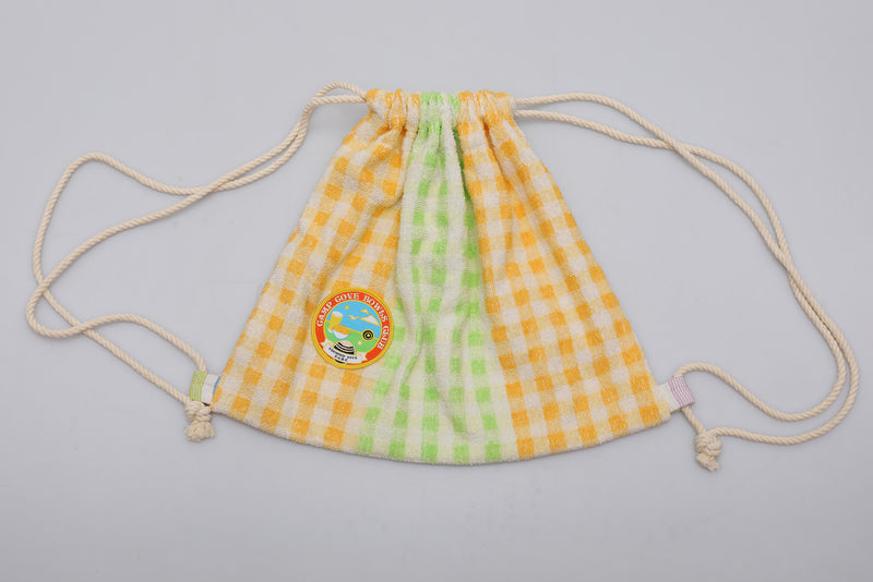 Vintage Towel Drawstring Back Pack - Yellow Green Check