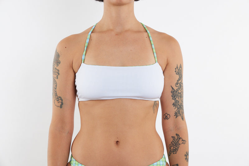 Casey Recycled Bandeau Bikini Top - Green & Blue Tartan