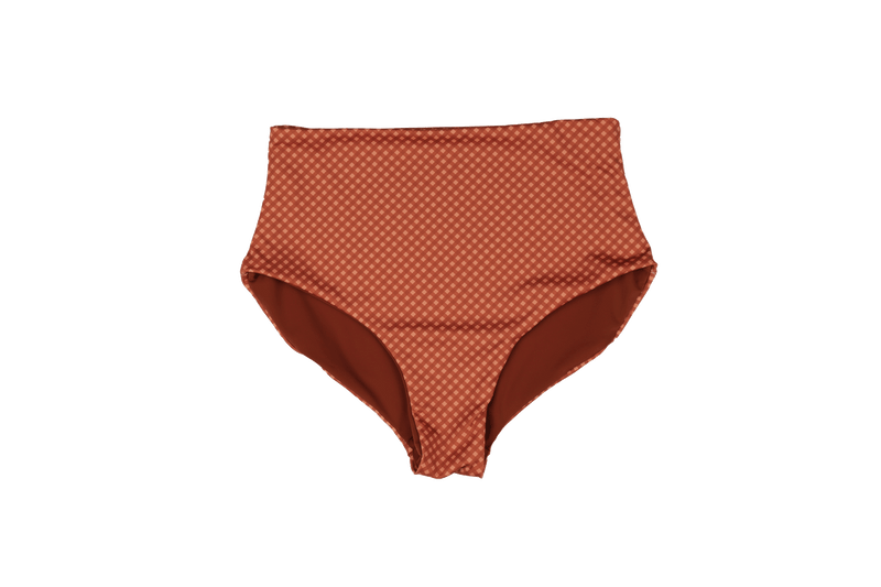 Abbie Recycled High Waist Bikini Bottom - Hazelnut Gingham