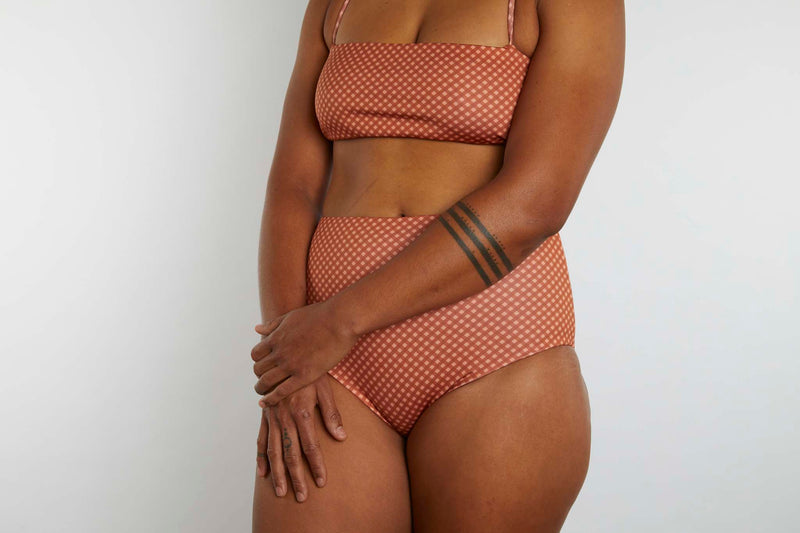 Abbie Recycled High Waist Bikini Bottom - Hazelnut Gingham