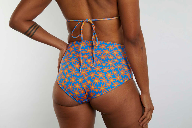 Abbie Recycled High Waist Bikini Bottom - Sunset Daisy