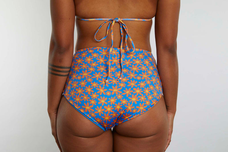 Abbie Recycled High Waist Bikini Bottom - Sunset Daisy