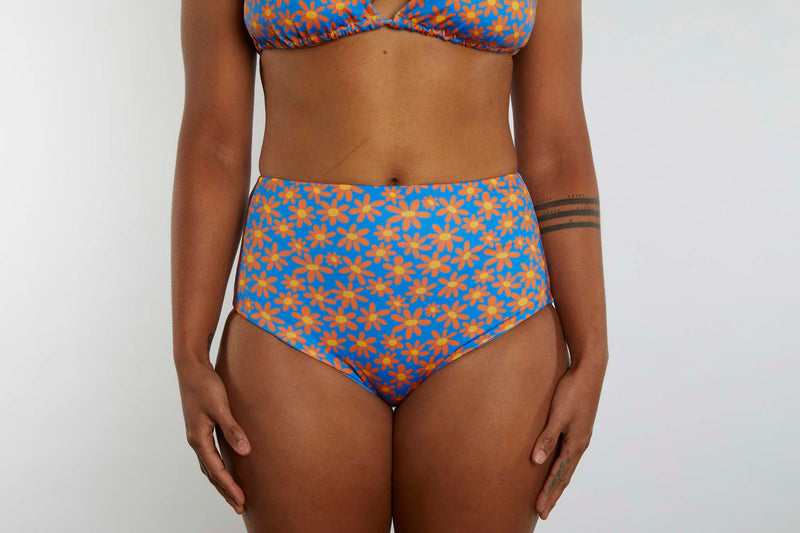 Abbie Recycled High Waist Bikini Bottom - Sunset Daisy