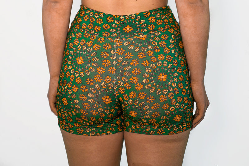 Bike Shorts - Forest Green Floral