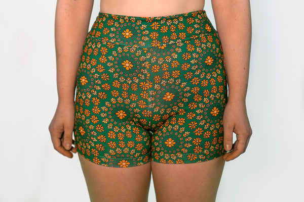 Bike Shorts - Forest Green Floral