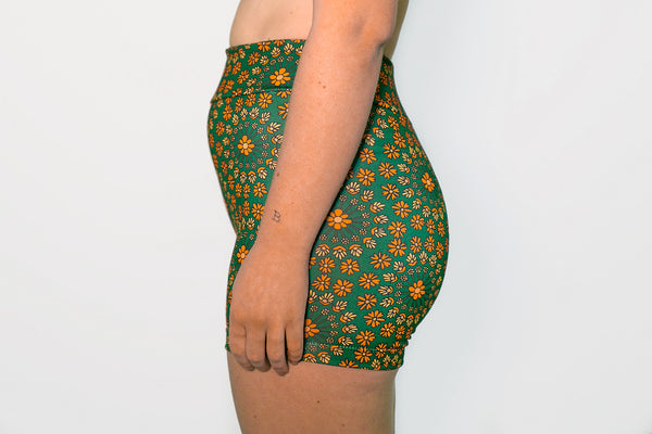 Bike Shorts - Forest Green Floral