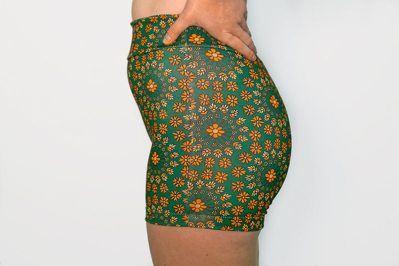 Bike Shorts - Forest Green Floral
