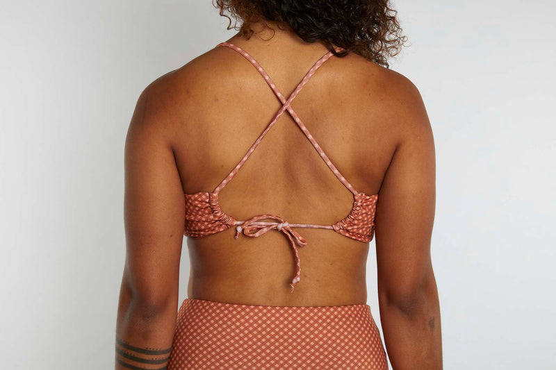 Casey Recycled Bandeau Bikini Top - Hazelnut Gingham