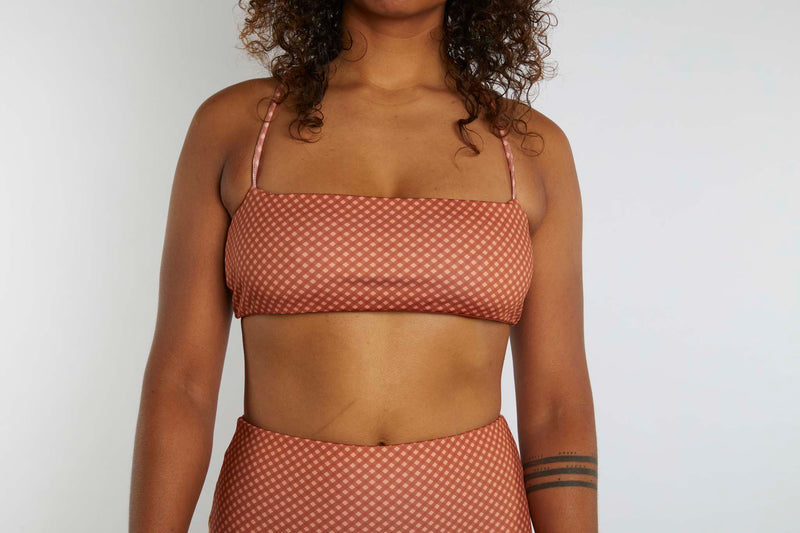 Casey Recycled Bandeau Bikini Top - Hazelnut Gingham