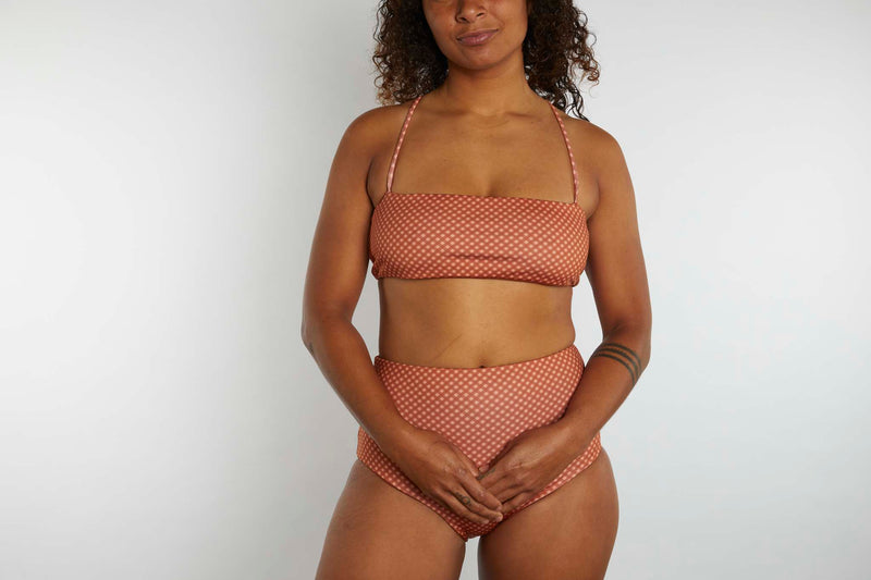 Casey Recycled Bandeau Bikini Top - Hazelnut Gingham