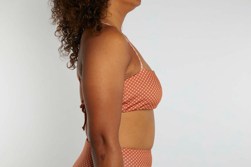 Casey Recycled Bandeau Bikini Top - Hazelnut Gingham