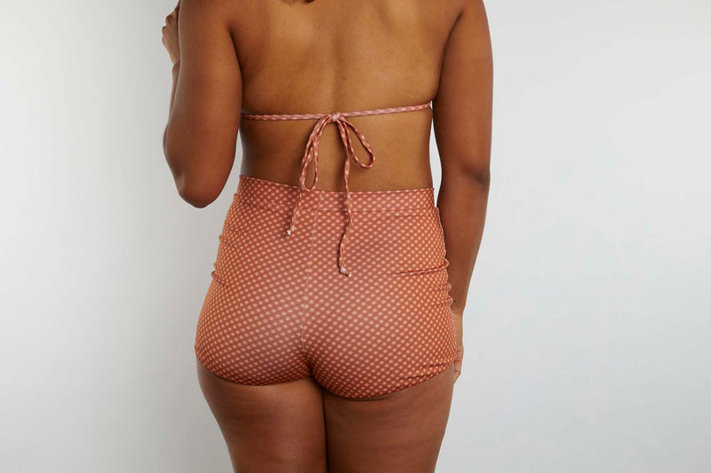 Nicole Recycled High Waist Swim Short - Hazelnut Gingham