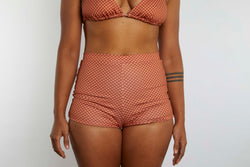 Nicole Recycled High Waist Swim Short - Hazelnut Gingham