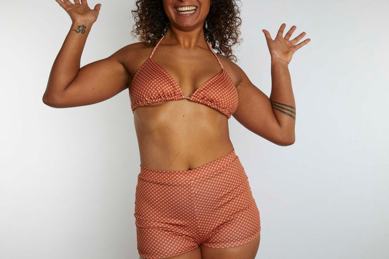Nicole Recycled High Waist Swim Short - Hazelnut Gingham