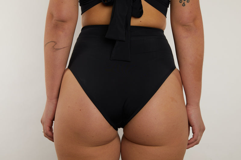 Cindy Recycled High Waist Bikini Bottom - Recycled Black