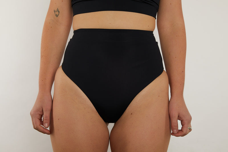 Cindy Recycled High Waist Bikini Bottom - Recycled Black