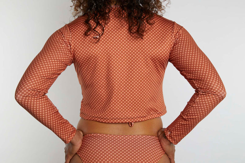 Recycled Long Sleeve Rashie UPF50+ - Hazelnut Gingham