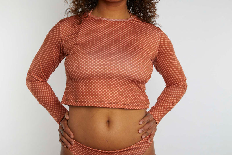 Recycled Long Sleeve Rashie UPF50+ - Hazelnut Gingham
