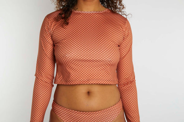 Recycled Long Sleeve Rashie UPF50+ - Hazelnut Gingham