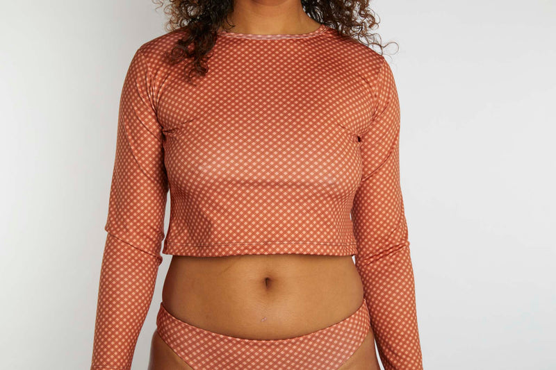 Recycled Long Sleeve Rashie UPF50+ - Hazelnut Gingham