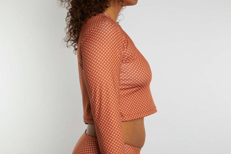 Recycled Long Sleeve Rashie UPF50+ - Hazelnut Gingham