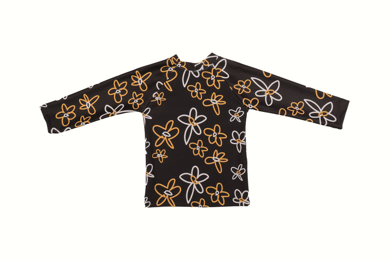 Kids Rashie Top - Black & Gold Daisy