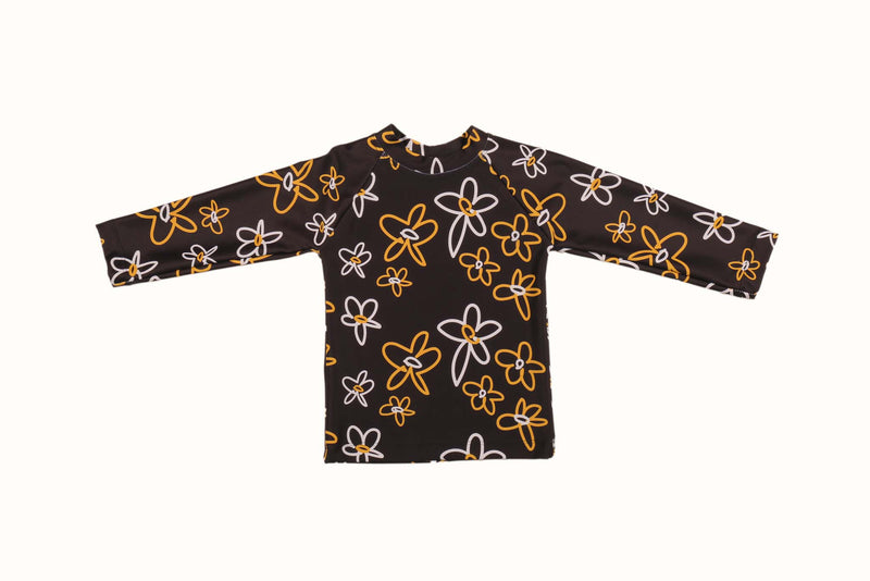 Kids Rashie Top - Black & Gold Daisy