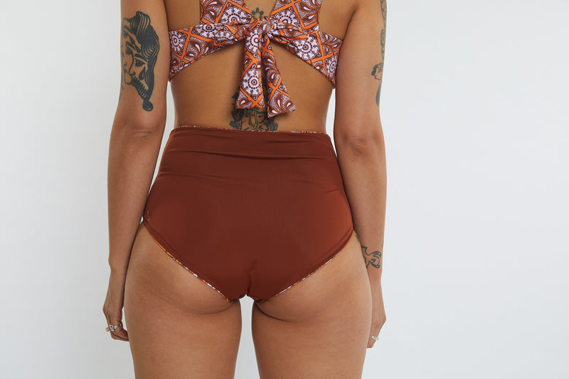 Abbie Recycled High Waist Bikini Bottom - Dandelion Tile