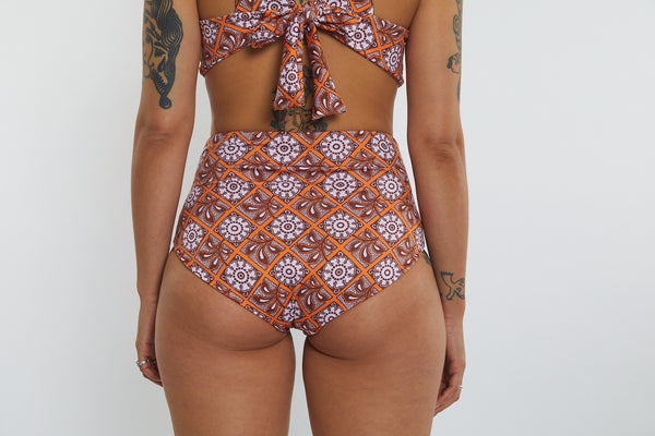 Abbie Recycled High Waist Bikini Bottom - Dandelion Tile