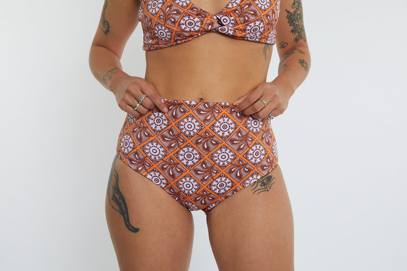 Abbie Recycled High Waist Bikini Bottom - Dandelion Tile