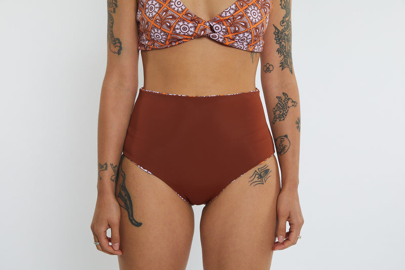 Abbie Recycled High Waist Bikini Bottom - Dandelion Tile