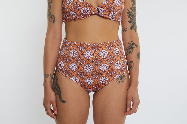Abbie Recycled High Waist Bikini Bottom - Dandelion Tile