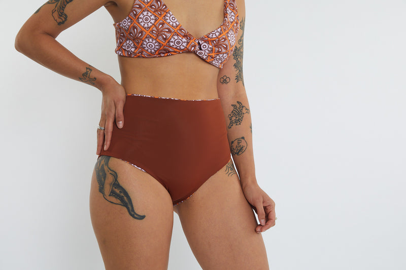 Abbie Recycled High Waist Bikini Bottom - Dandelion Tile